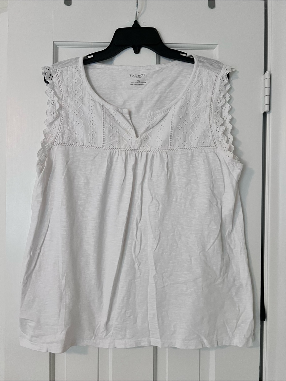 Talbots White Eyelet Trim Sleeveless Cotton Top XL Petite